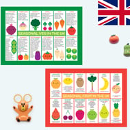 UK Seasonal Fruit and Vegetables Charts - Kawaii Fridge Magnets or Postcards