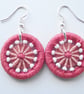 Earrings, Drop or Dangle, Beaded Dorset Buttons, Coral Peach Cotton Thread - Image 2
