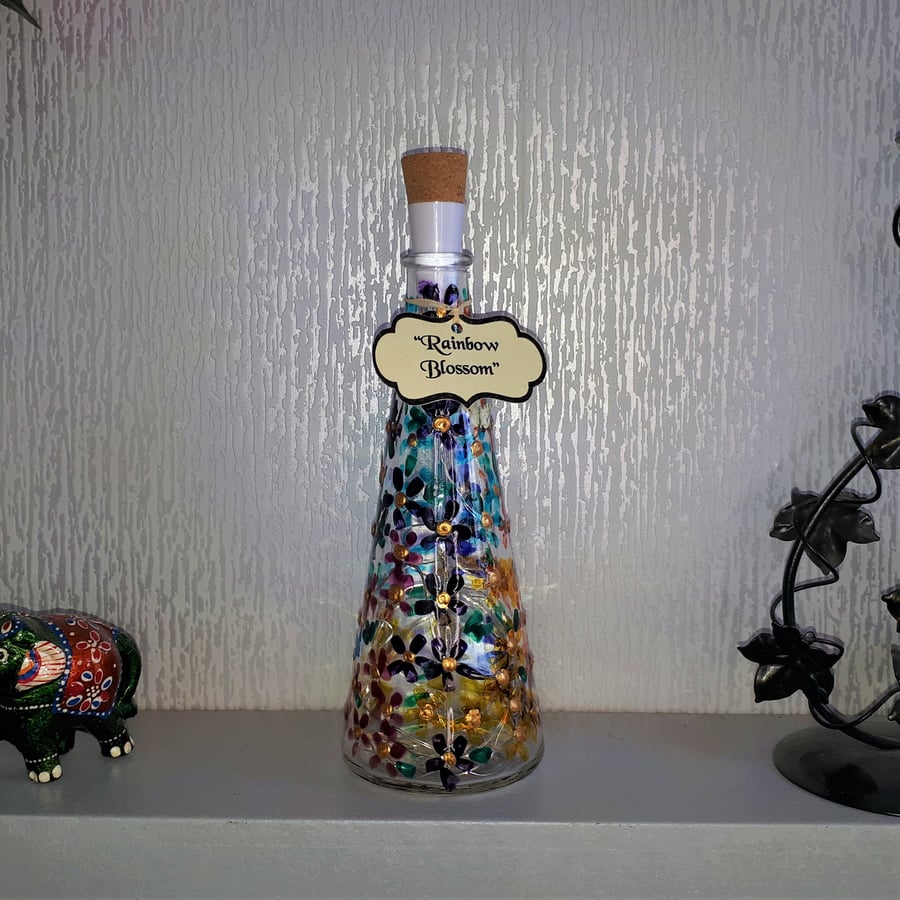 Rainbow Blossom - Handpainted Bottle Light