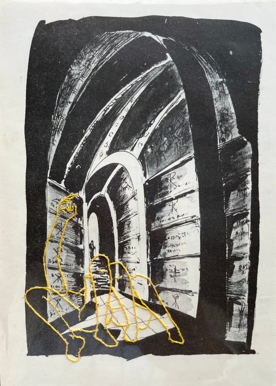 Hand embroidered vintage book page