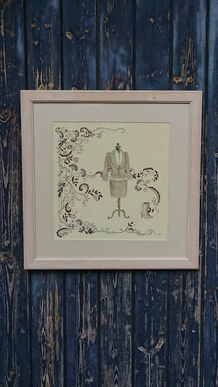Sepia vintage inspired suit on tailors dummy original watercolour paintig