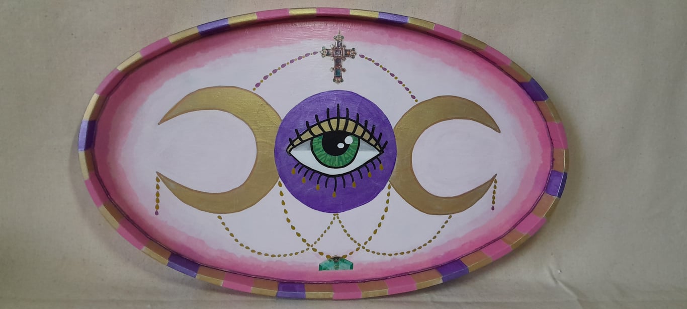 Goddess Alter Tray Hand Painted on Wood - Upcycled Home Decor Art 