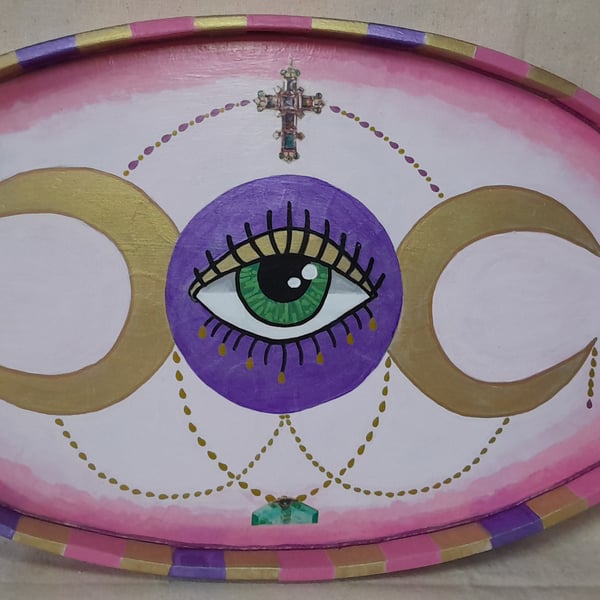 Goddess Alter Tray Hand Painted on Wood - Upcycled Home Decor Art 
