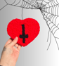 Red Heart Punch Needle with Cross Gothic Desk Rug Mug Rug or Mouse Mat  - Image 2