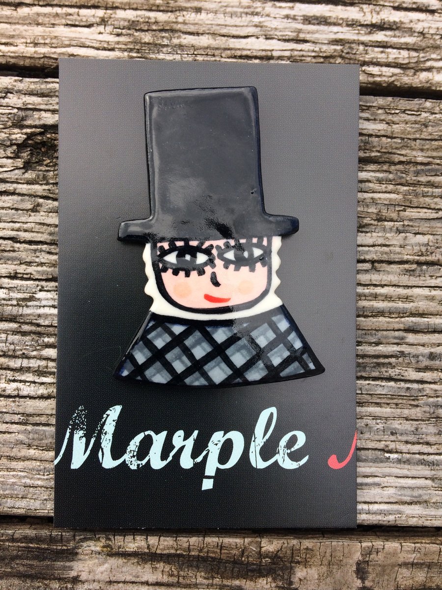 Welsh Lady Porcelain Brooch.Welsh Lady Ceramic Badge.Handmade in Wales.