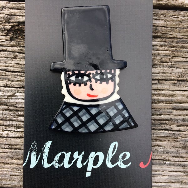 Welsh Lady Porcelain Brooch.Welsh Lady Ceramic Badge.Handmade in Wales.