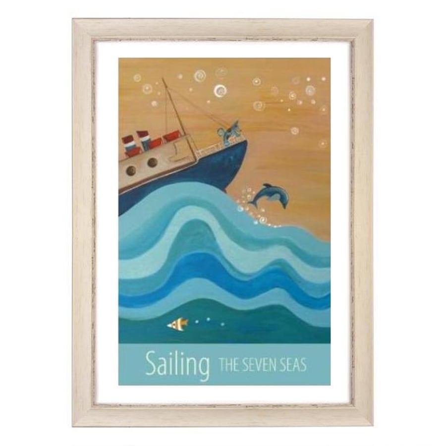 "Sailing" print white frame
