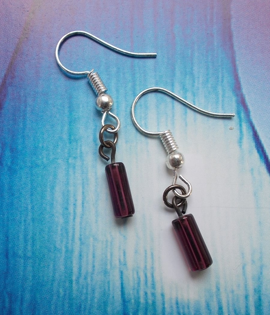 Delicate Purple Glass Earrings on Sterling Silver Hooks