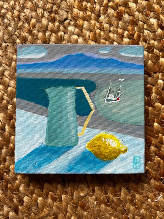 Original art seaside still life Lake District Solway autumn seaside