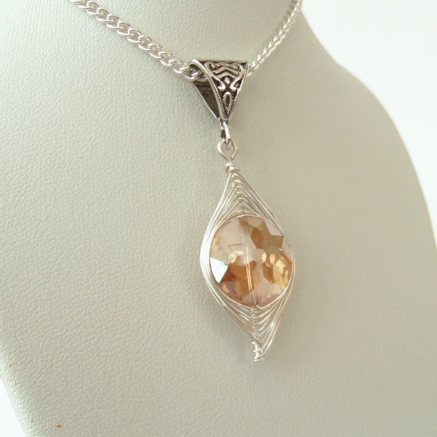 Peach crystal wire wrapped necklace