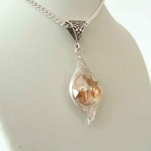 Peach crystal wire wrapped necklace