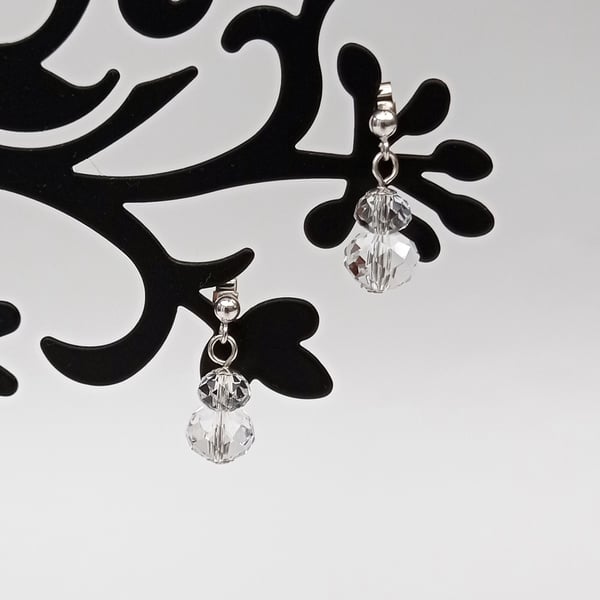 Clear crystal drop earrings, bridesmaid gift, silver drop earrings