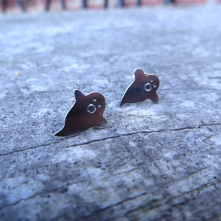 Sterling silver ghost earrings, Halloween jewellery, 925 silver studs