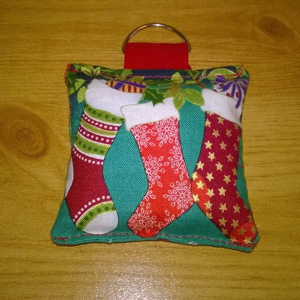 Christmas Stockings keyring, with present and h... - Folksy