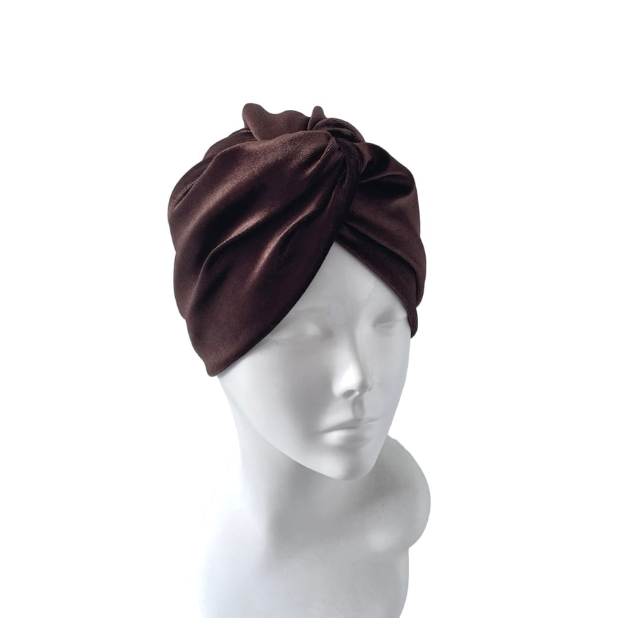 Brown Vintage Style Twist Turban Hat Soft Elastic Velvet Head Wrap