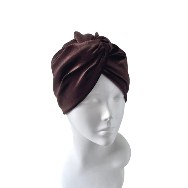 Brown Vintage Style Twist Turban Hat Soft Elastic Velvet Head Wrap