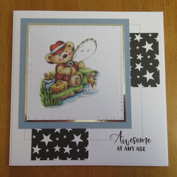 Fishing Bear - Large Birthday Card (19x19cm)