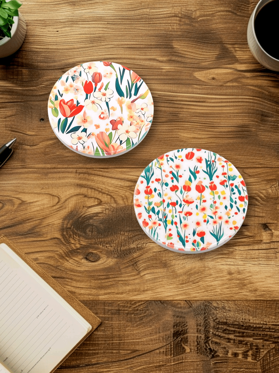 Cottagecore coasters - Flower Design Ceramic Coasters (set of 2)