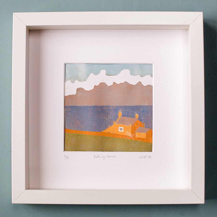 20x20 The Bathing House, Northumberland - Original lino print