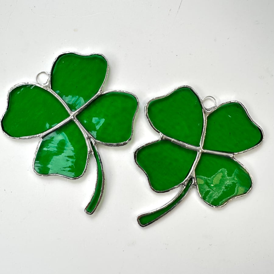 Stained Glass Four Leaf Clover Shamrock Suncatcher - Handmade Window Decoration