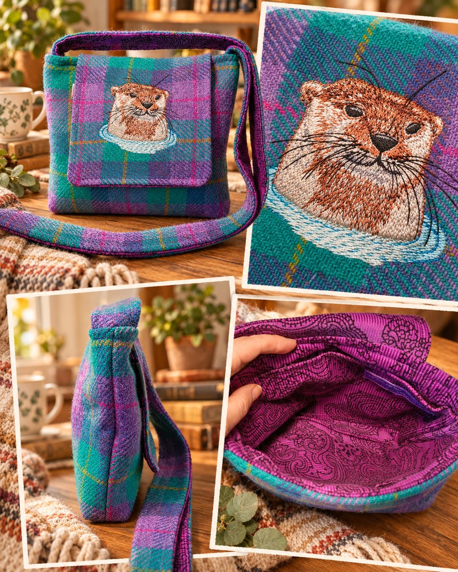 Harris Tweed Crossbody Bag with Mr Otter