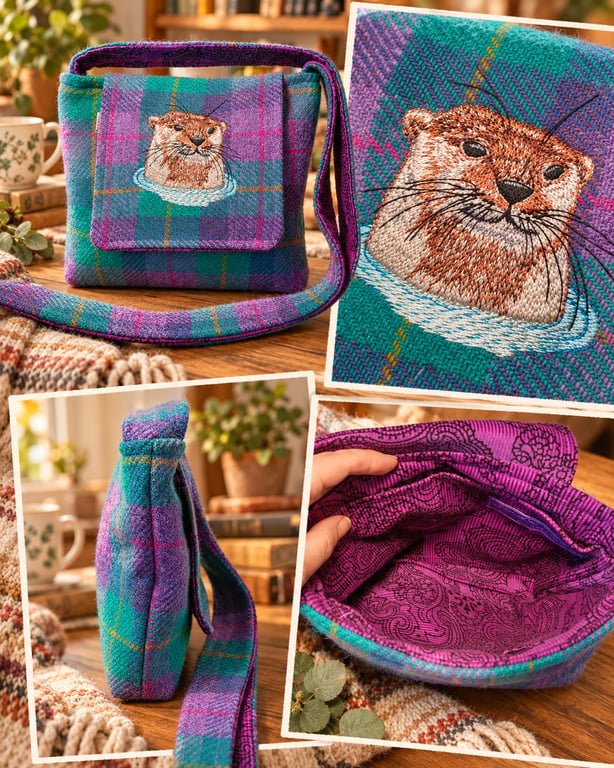 Harris Tweed Crossbody Bag with Mr Otter