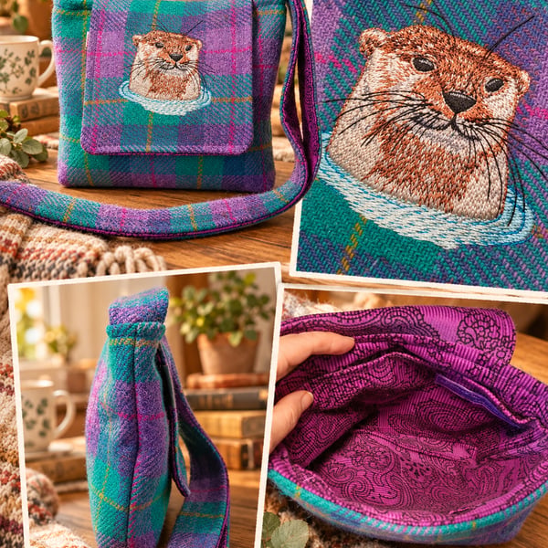 Harris Tweed Crossbody Bag with Mr Otter
