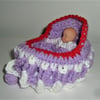 crocheted dolly cot bag with doll ( ref F527)