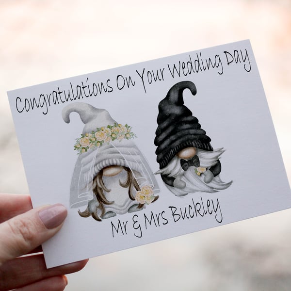 Congratulations On Your Wedding Day Gnome Bride & Groom Wedding Card