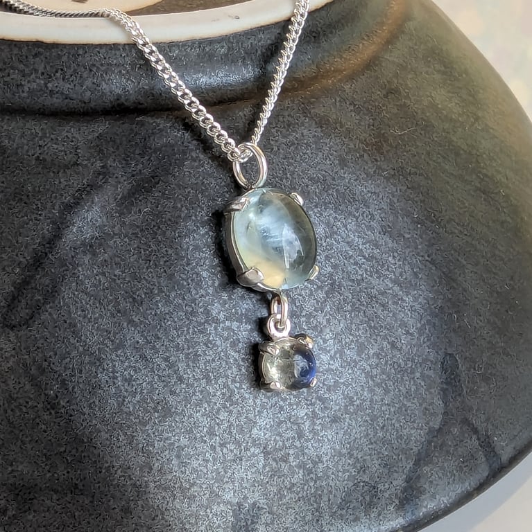 Sterling Silver Pendant sky blue topaz and labradorite 