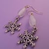 White Glass Snowflake  Earrings
