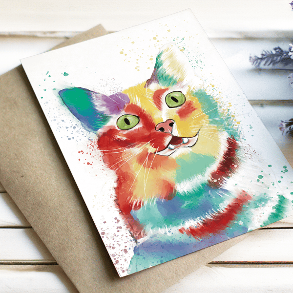 Watercolour cat blank card 6x4"