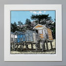 Beach Huts at Wells-next-the-Sea - Original Linocut Print