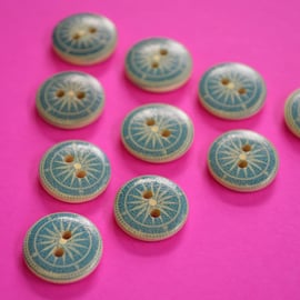 15mm Wooden Ships Compass Buttons 10pk Nautical Boat Sea Sailing (SNT11)