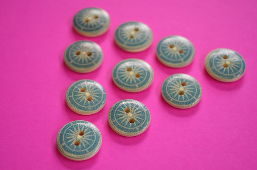 15mm Wooden Ships Compass Buttons 10pk Nautical Boat Sea Sailing (SNT11)