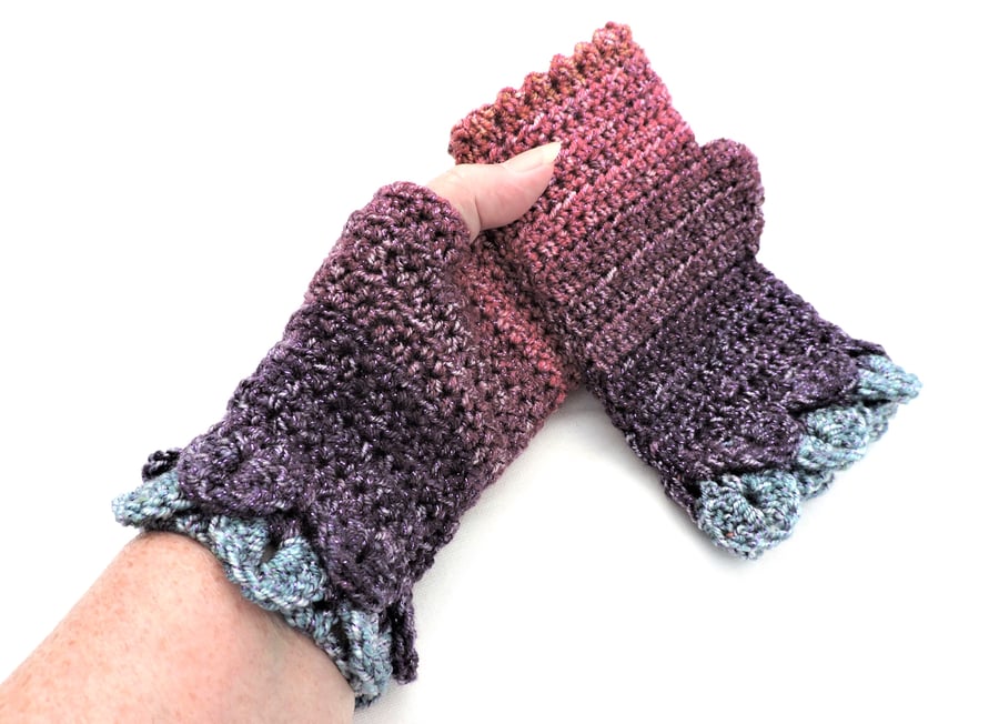 Fingerless Mittens with Dragon Scale Cuffs  SALE