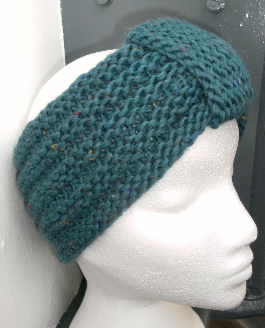 Hand knitted Turban Style Headband- Teal - Medium