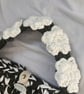 Crochet Shoulder Bag - Khaki, Black And White - Floral Flower Strap - Image 3