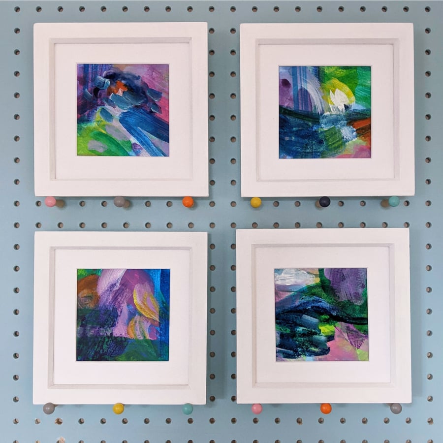 Four,  Small Framed Abstract Multiple Art Wall Painting 