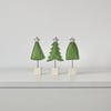 Three Christmas Trees with Painted Wooden Block Stands