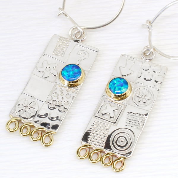 Sterling silver handmade earrings with blue opals, contemporary, gemstone choice