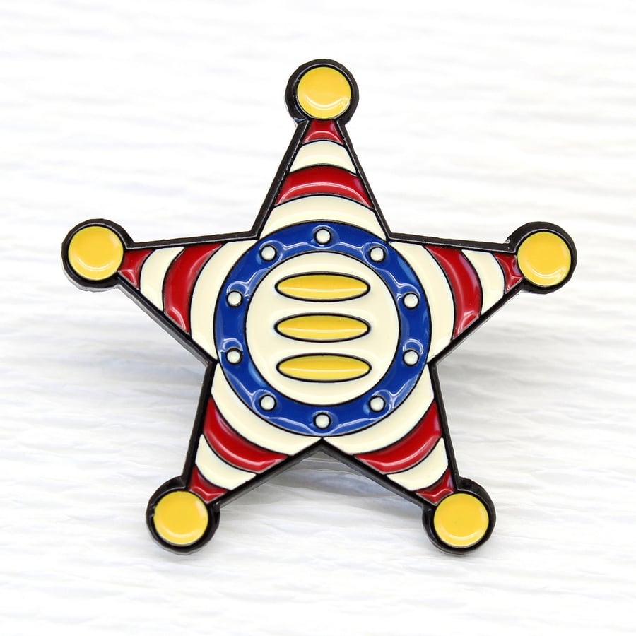 Star cold enamel pin, artist designer brooch badge, lapel pin. Free UK delivery.