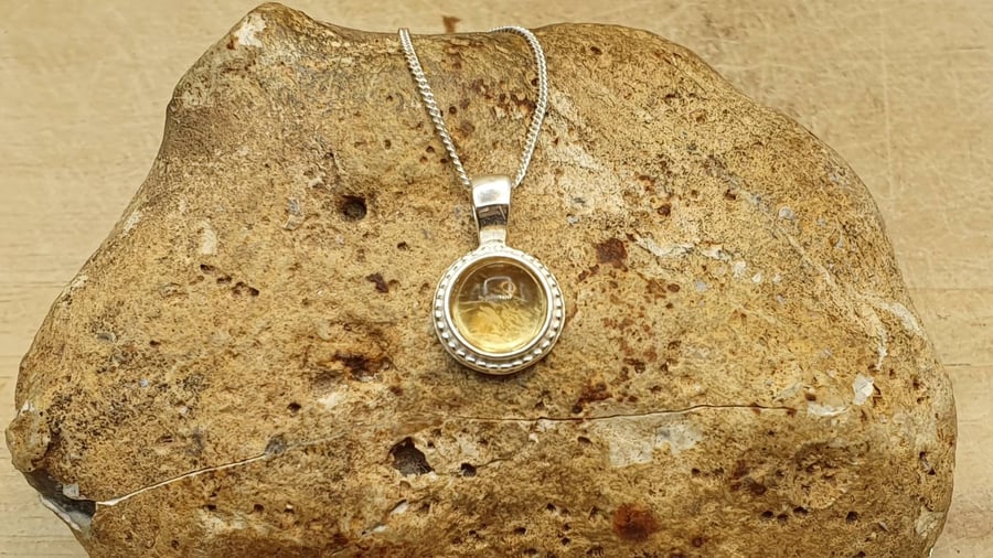 Tiny minimalist circle Citrine pendant necklace. November birthstone