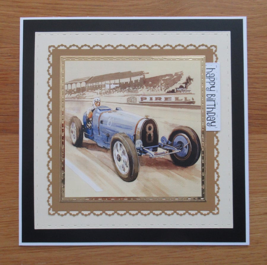 Vintage Racing Car - Large Birthday Card