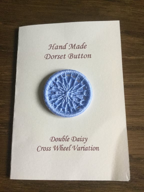 Hand Made Dorset Crosswheel Button,  Double Daisy Pattern, Blue, 32mm