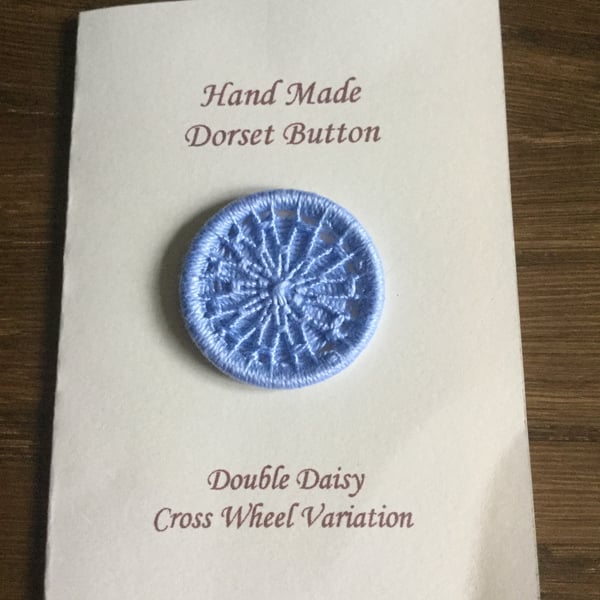 Hand Made Dorset Crosswheel Button,  Double Daisy Pattern, Blue, 32mm