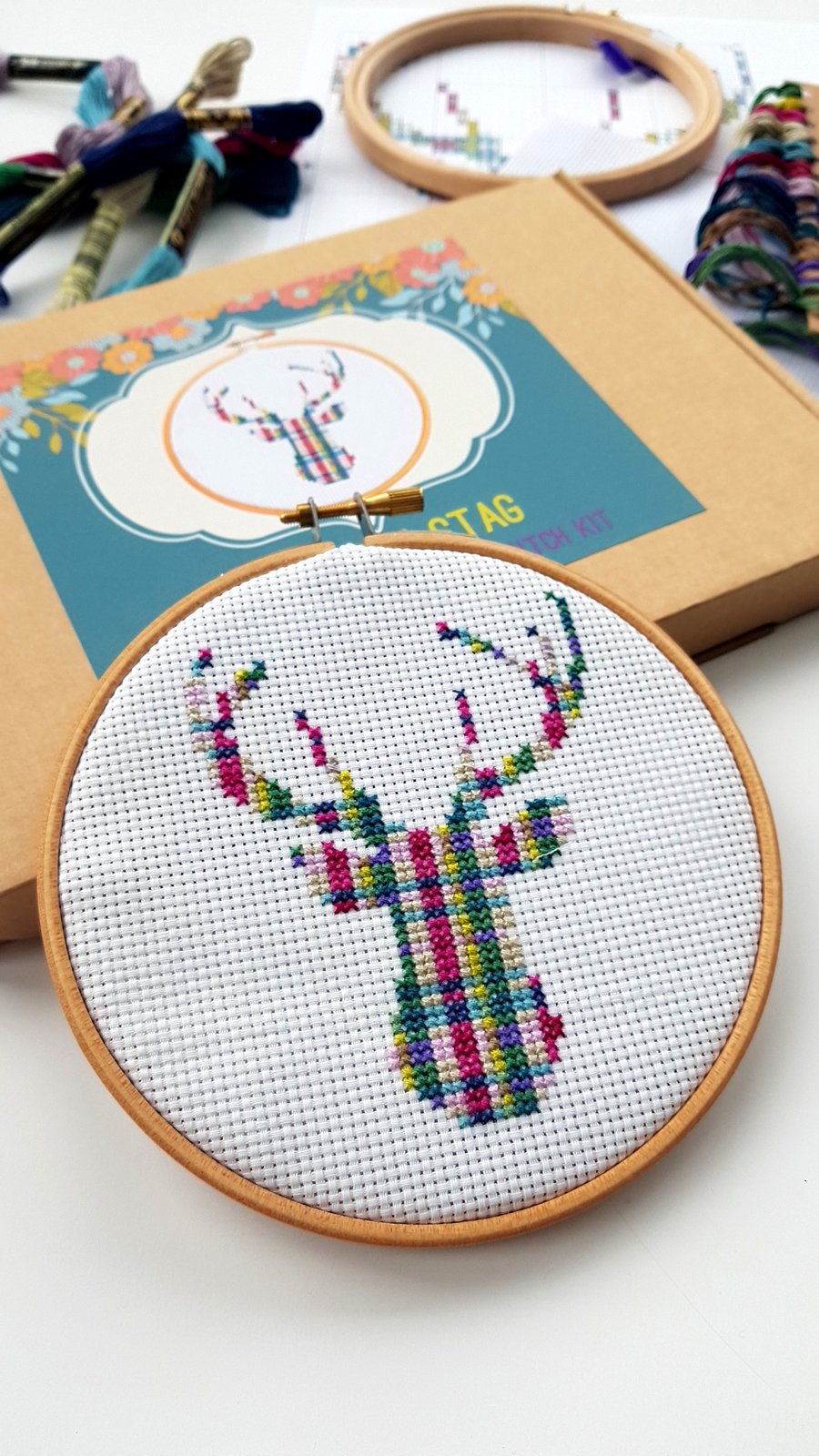 Tartan Stag Cross Stitch Kit - Folksy