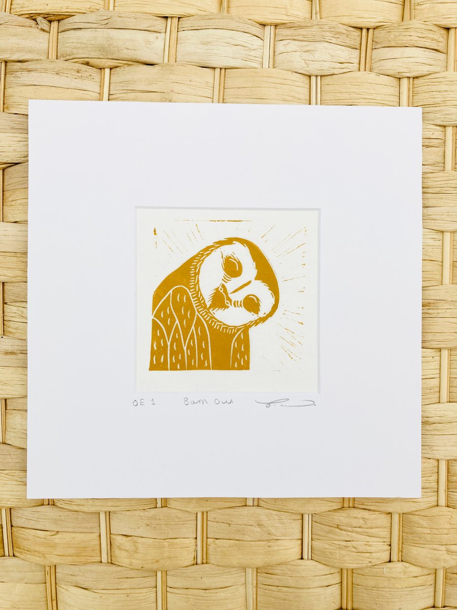 Owl Lino print, bird Lino print, owl print, bird print, British bird print 