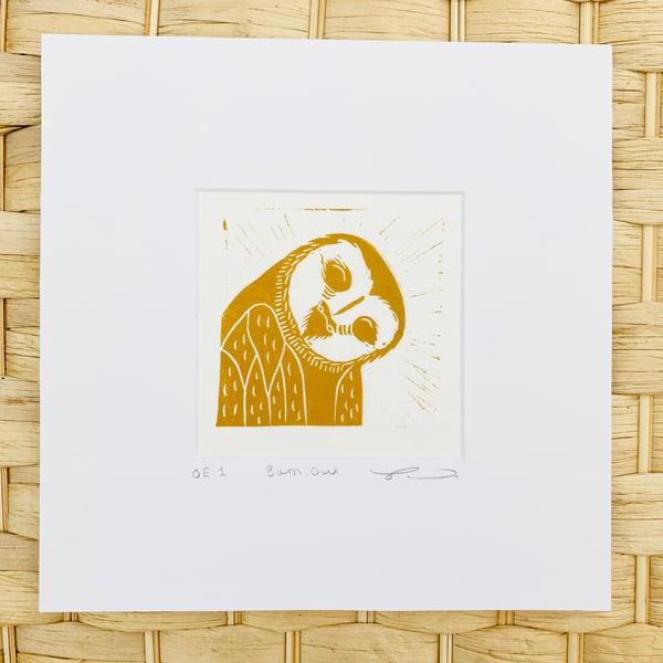 Owl Lino print, bird Lino print, owl print, bird print, British bird print 