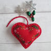 Hand Embroidered Keepsake Heart Christmas Decoration - Holly & Mistletoe
